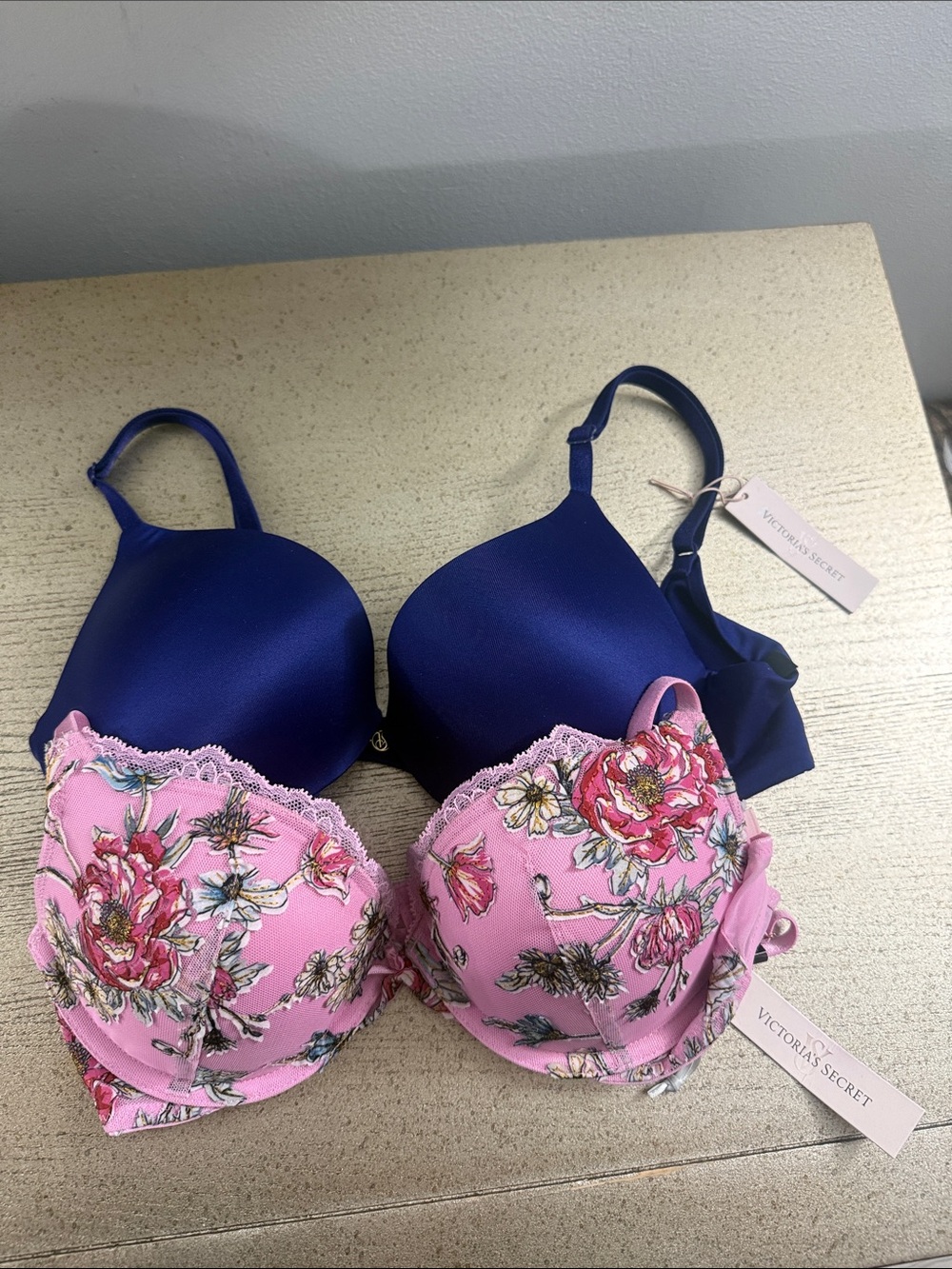 Victoria's Secret Navy and Pink Floral 2-Pack Push-Up Bras